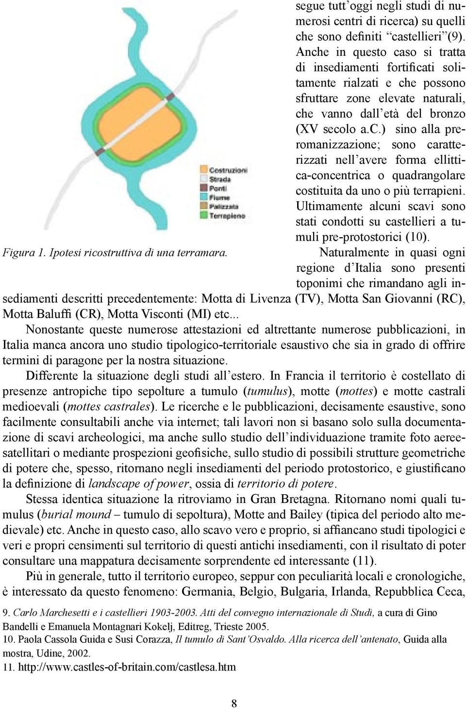 Ultimamente alcuni scavi sono stati condotti su castellieri a tumuli pre-protostorici (10). Figura 1. Ipotesi ricostruttiva di una terramara.