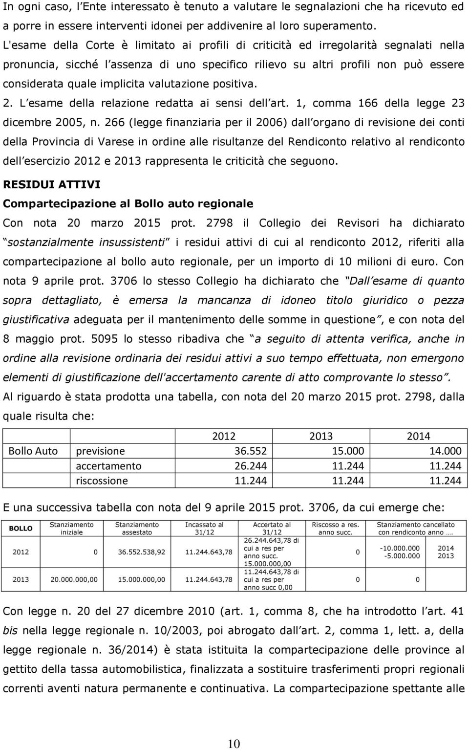 valutazione positiva. 2. L esame della relazione redatta ai sensi dell art. 1, comma 166 della legge 23 dicembre 2005, n.