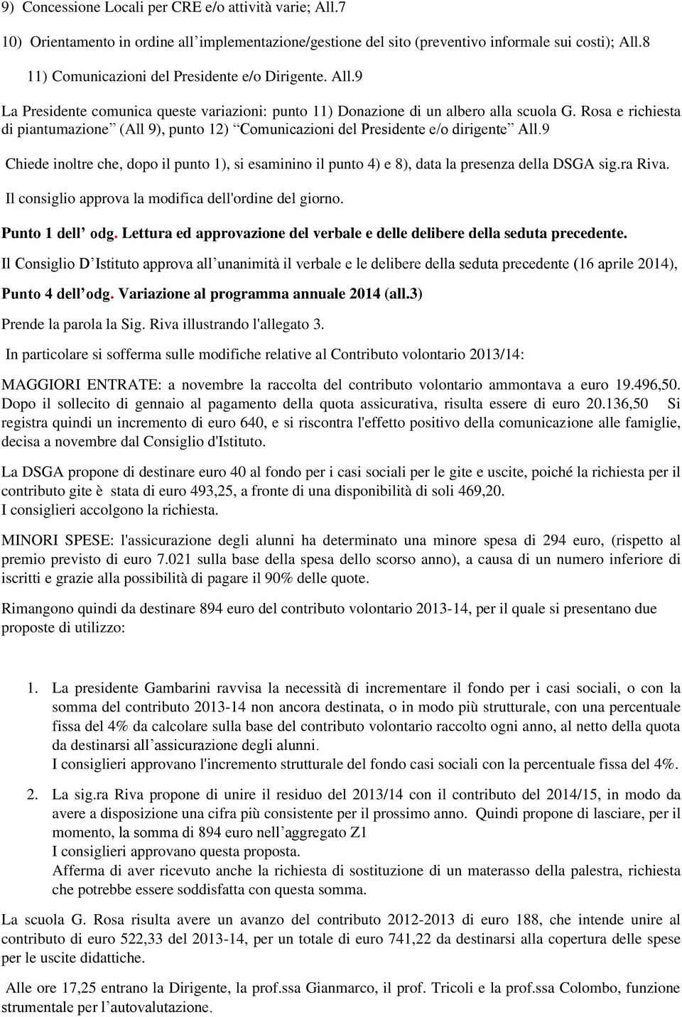 Il cnsigli apprva la mdifica dell'rdine del girn. Punt 1 dell dg. Lettura ed apprvazine del verbale e delle delibere della seduta precedente.