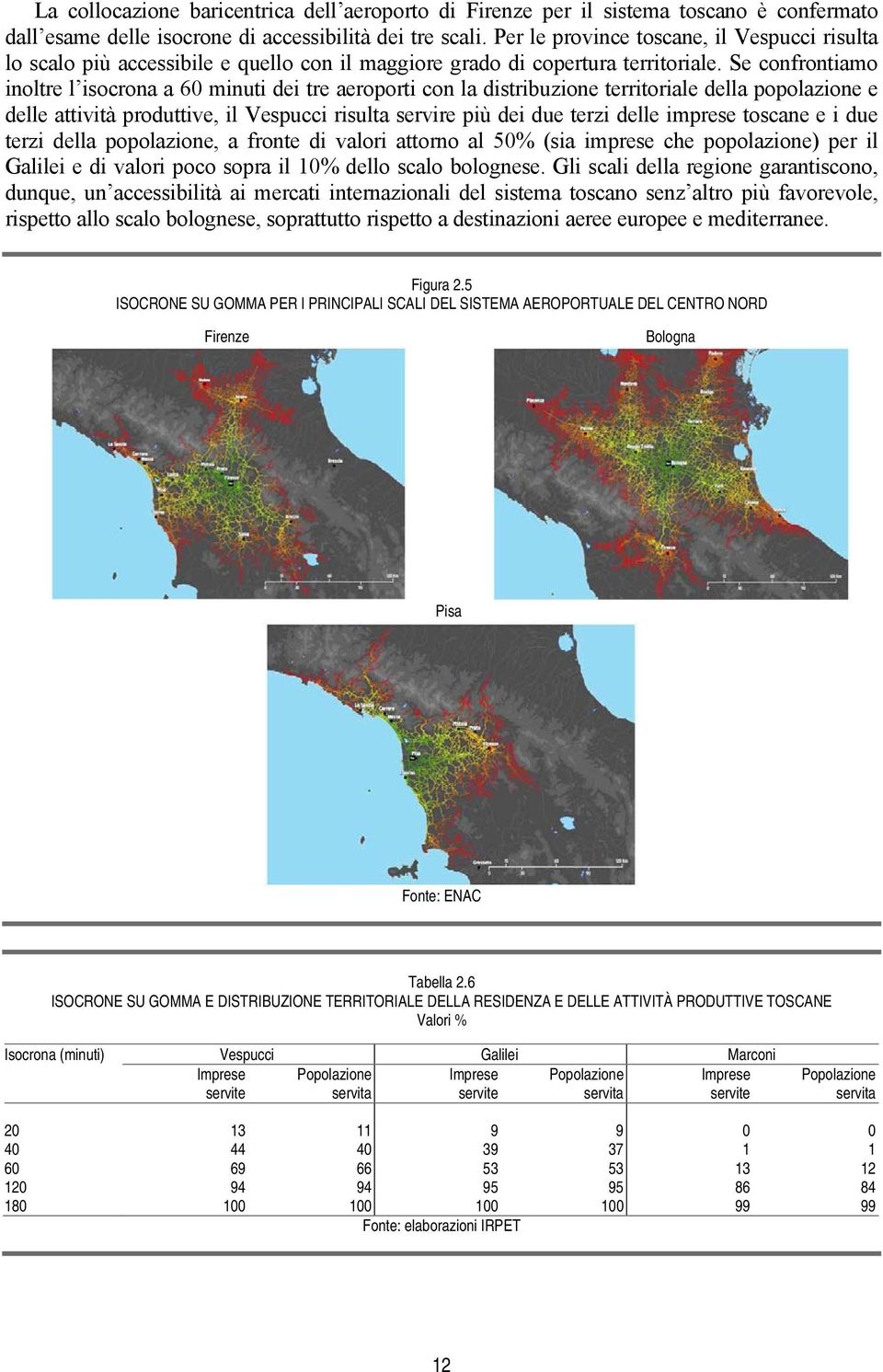 Se confrontiamo inoltre l isocrona a 60 minuti dei tre aeroporti con la distribuzione territoriale della popolazione e delle attività produttive, il Vespucci risulta servire più dei due terzi delle