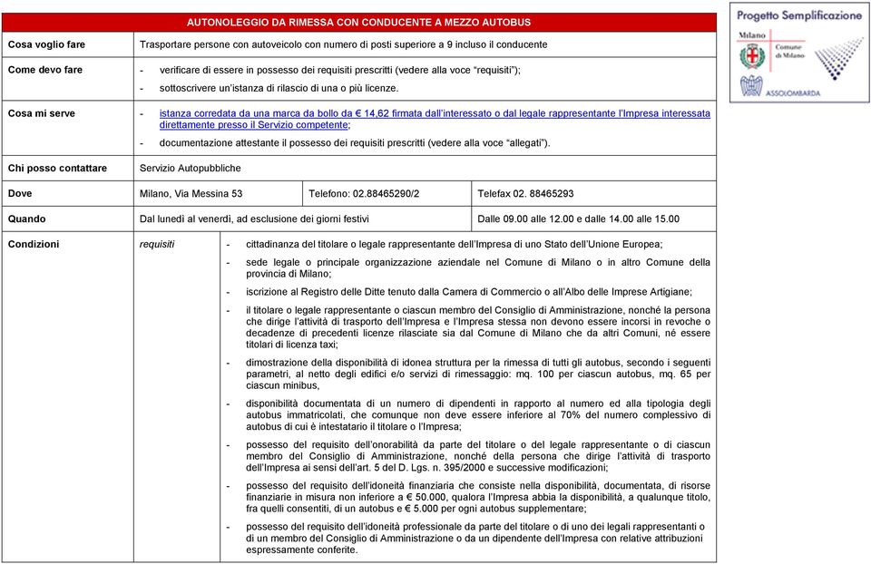 Cosa mi serve - istanza corredata da una marca da bollo da 14,62 firmata dall interessato o dal legale rappresentante l Impresa interessata direttamente presso il Servizio competente; -