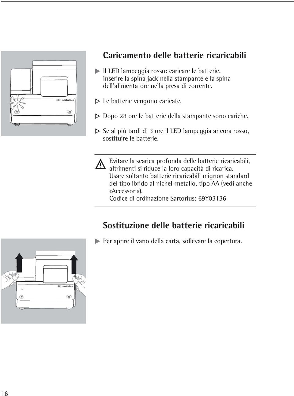 y Se al più tardi di 3 ore il LED lampeggia ancora rosso, sostituire le batterie.