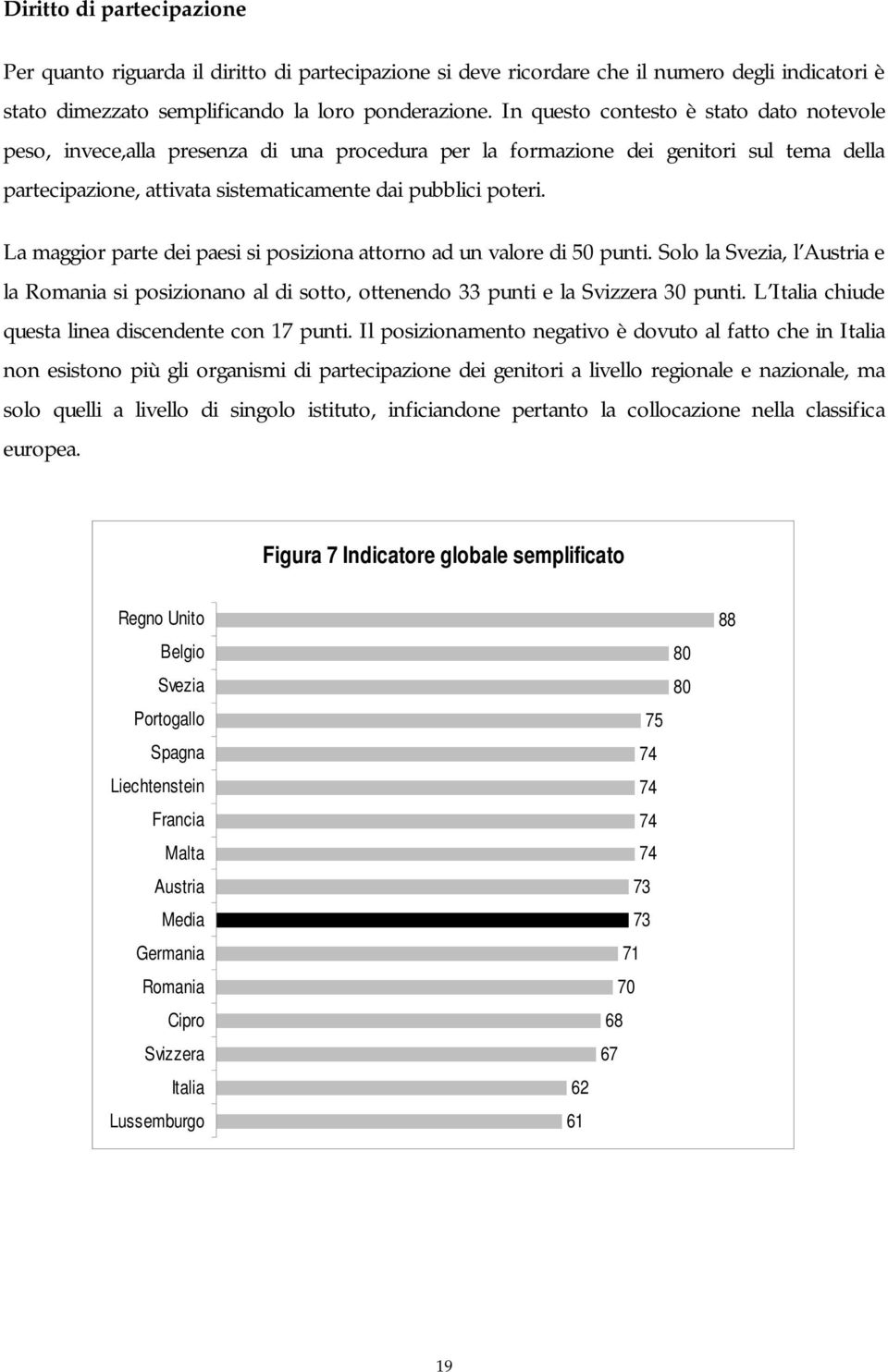 La maggior parte dei paesi si posiziona attorno ad un valore di 50 punti. Solo la Svezia, l Austria e la Romania si posizionano al di sotto, ottenendo 33 punti e la Svizzera 30 punti.