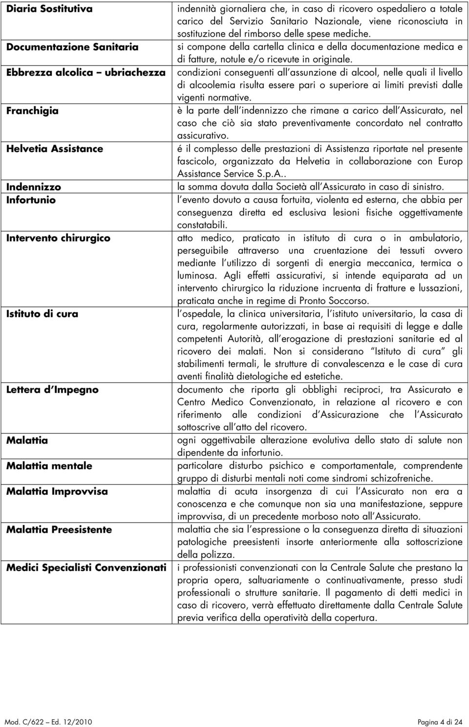 Nazionale, viene riconosciuta in sostituzione del rimborso delle spese mediche. si compone della cartella clinica e della documentazione medica e di fatture, notule e/o ricevute in originale.