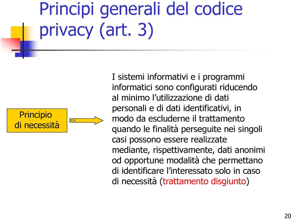 utilizzazione di dati personali e di dati identificativi, in modo da escluderne il trattamento quando le finalità