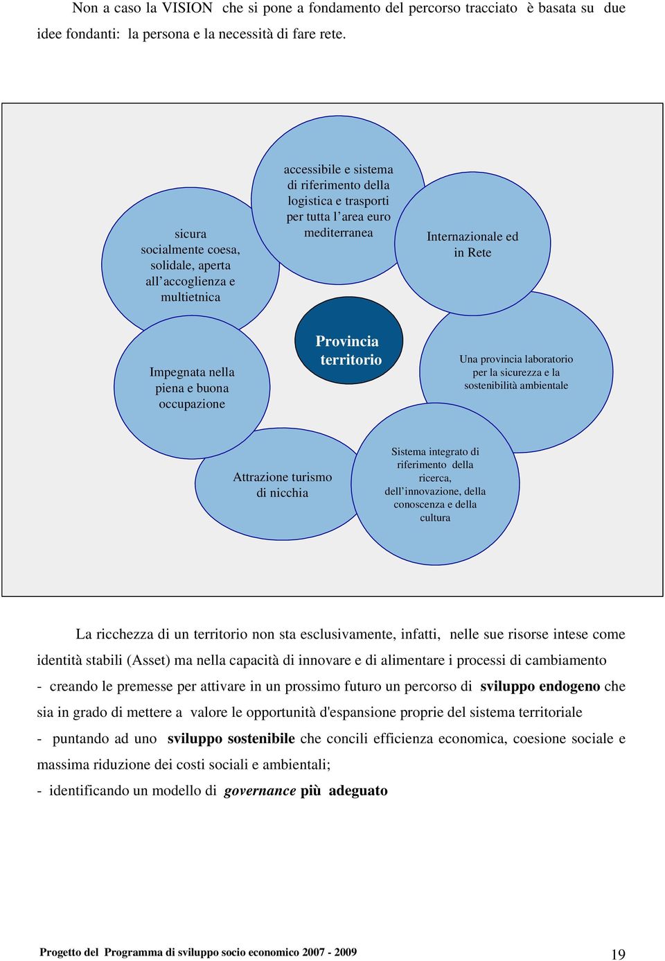 Impegnata nella piena e buona occupazione Provincia territorio Una provincia laboratorio per la sicurezza e la sostenibilità ambientale Attrazione turismo di nicchia Sistema integrato di riferimento