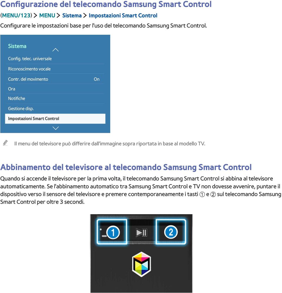 Impostazioni Smart Control " Il menu del televisore può differire dall'immagine sopra riportata in base al modello TV.