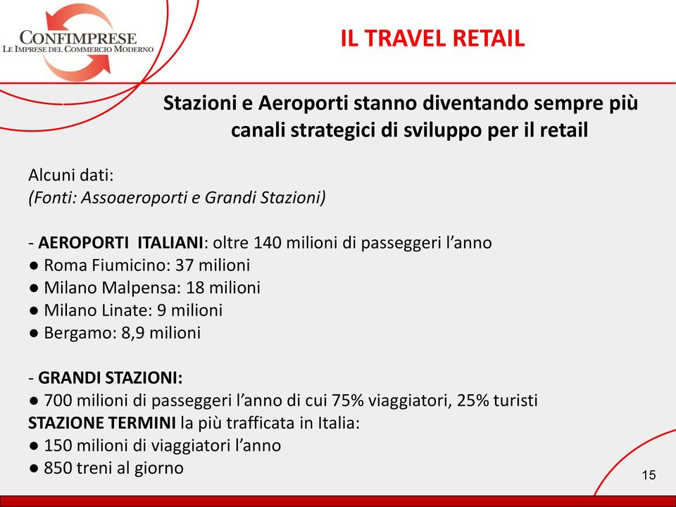 Milano Malpensa: 18 milioni Milano Linate: 9 milioni Bergamo: 8,9 milioni - GRANDI STAZIONI: 700 milioni di passeggeri l anno di