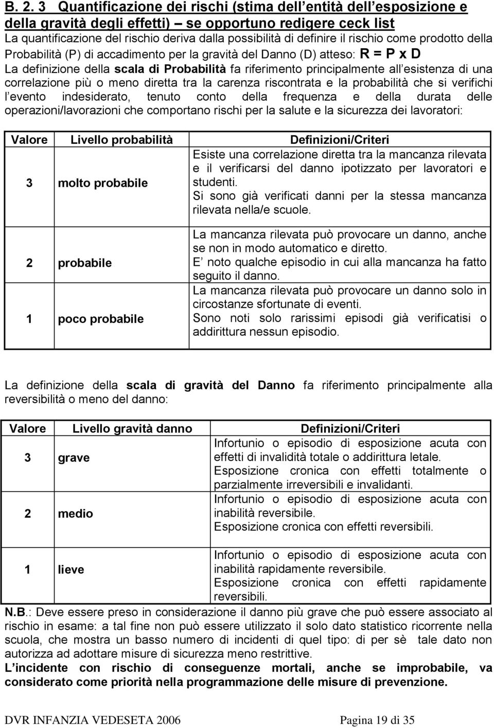 esistenza di una correlazione più o meno diretta tra la carenza riscontrata e la probabilità che si verifichi l evento indesiderato, tenuto conto della frequenza e della durata delle