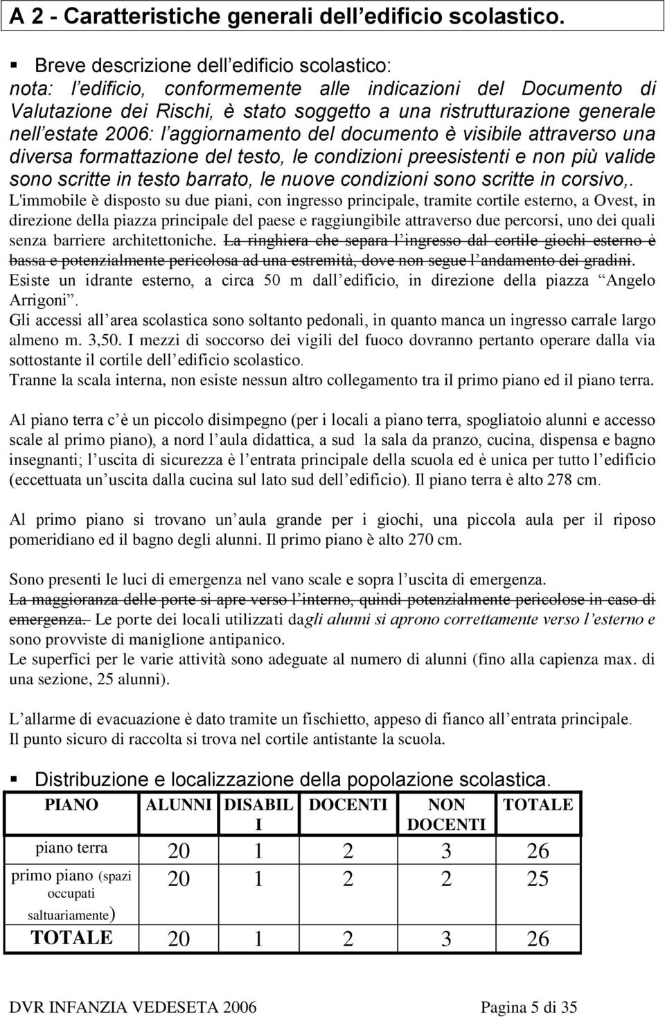 2006: l aggiornamento del documento è visibile attraverso una diversa formattazione del testo, le condizioni preesistenti e non più valide sono scritte in testo barrato, le nuove condizioni sono