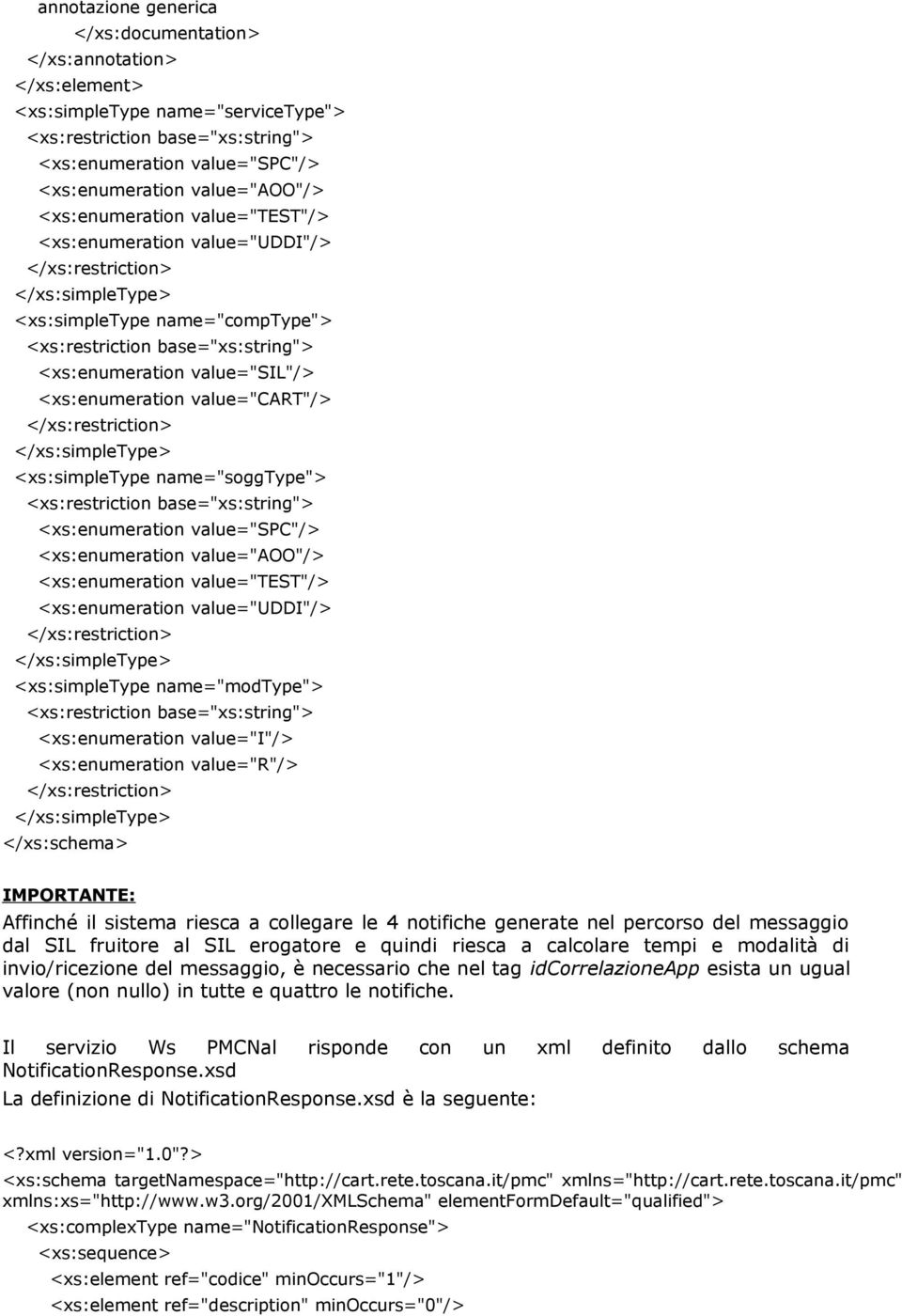 </xs:simpletype> <xs:simpletype name="soggtype"> <xs:restriction base="xs:string"> <xs:enumeration value="spc"/> <xs:enumeration value="aoo"/> <xs:enumeration value="test"/> <xs:enumeration