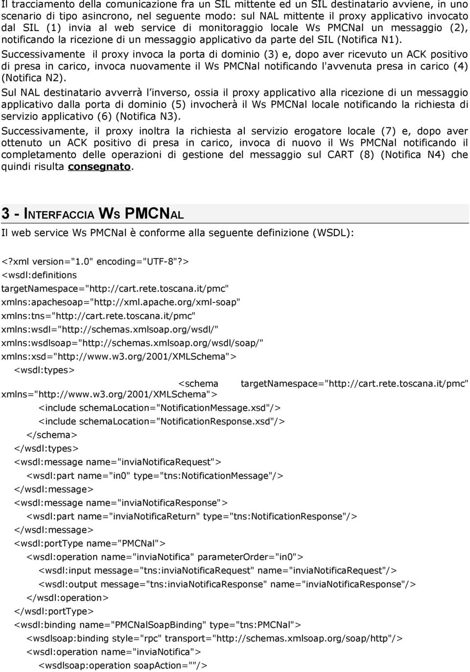 Successivamente il proxy invoca la porta di dominio (3) e, dopo aver ricevuto un ACK positivo di presa in carico, invoca nuovamente il Ws PMCNal notificando l'avvenuta presa in carico (4) (Notifica