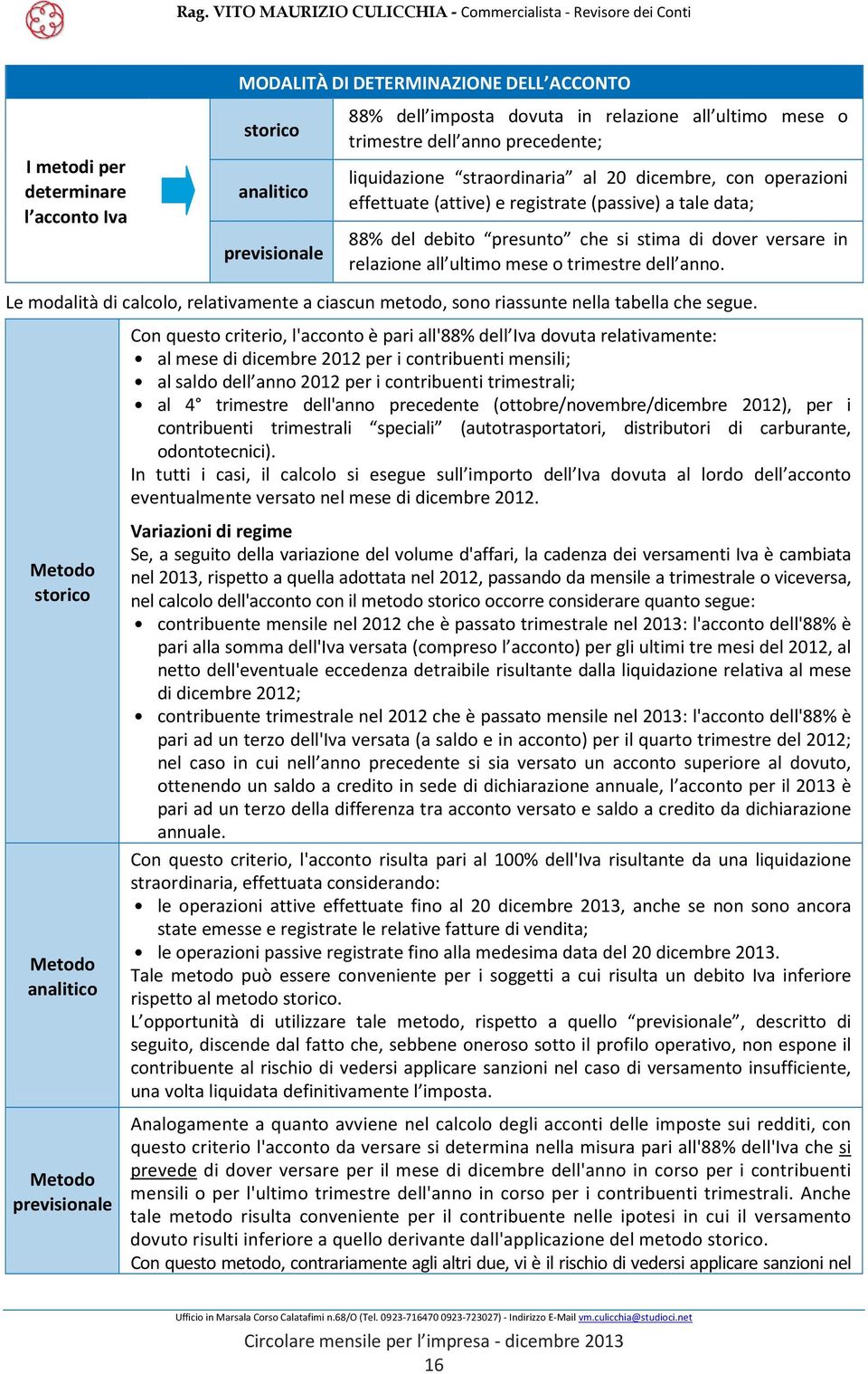 trimestre dell anno. Le modalità di calcolo, relativamente a ciascun metodo, sono riassunte nella tabella che segue.