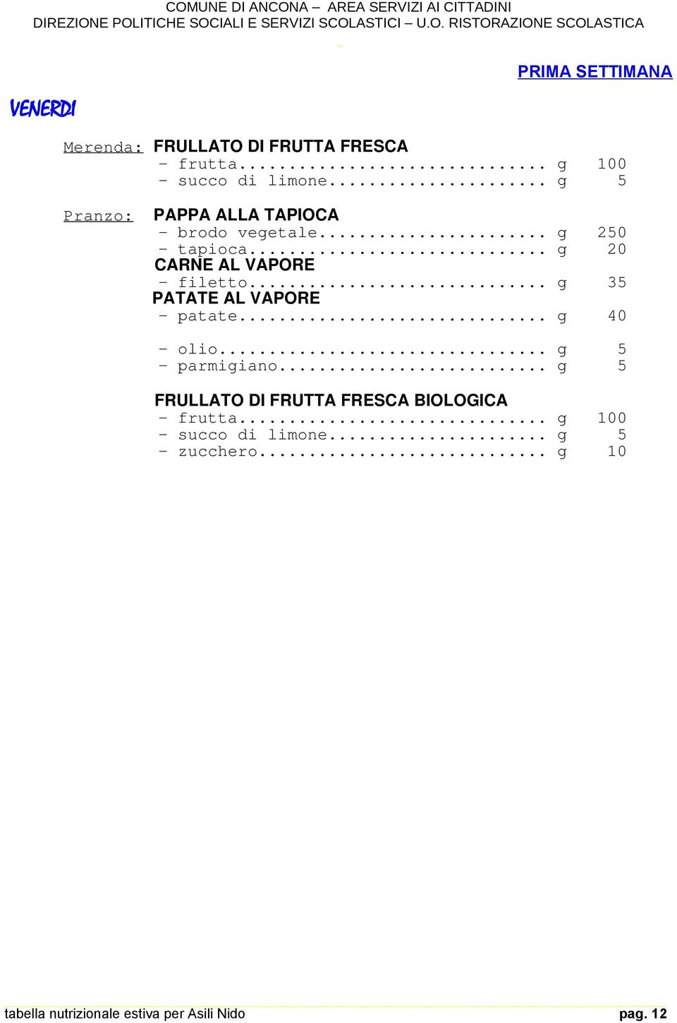 .. g 35 PATATE AL VAPORE - patate... g 40 - olio... g 5 - parmigiano.