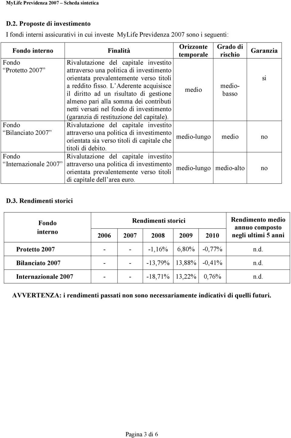 Proposte di investimento I fondi interni assicurativi in cui investe 07 sono i seguenti: Fondo interno Fondo Protetto 2007 Fondo Bilanciato 2007 Fondo Internazionale 2007 Finalità Rivalutazione del