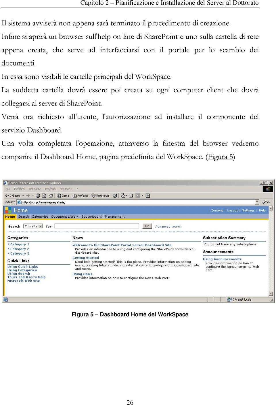 In essa sono visibili le cartelle principali del WorkSpace. La suddetta cartella dovrà essere poi creata su ogni computer client che dovrà collegarsi al server di SharePoint.