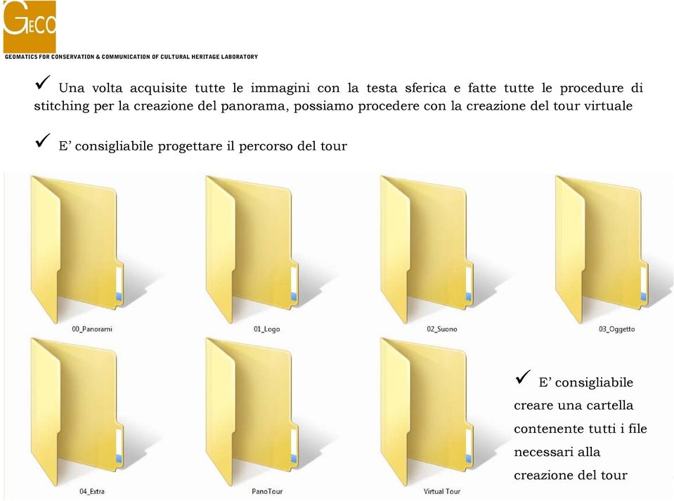 E consigliabile creare una cartella contenente tutti i file necessari alla creazione del tour Corso di