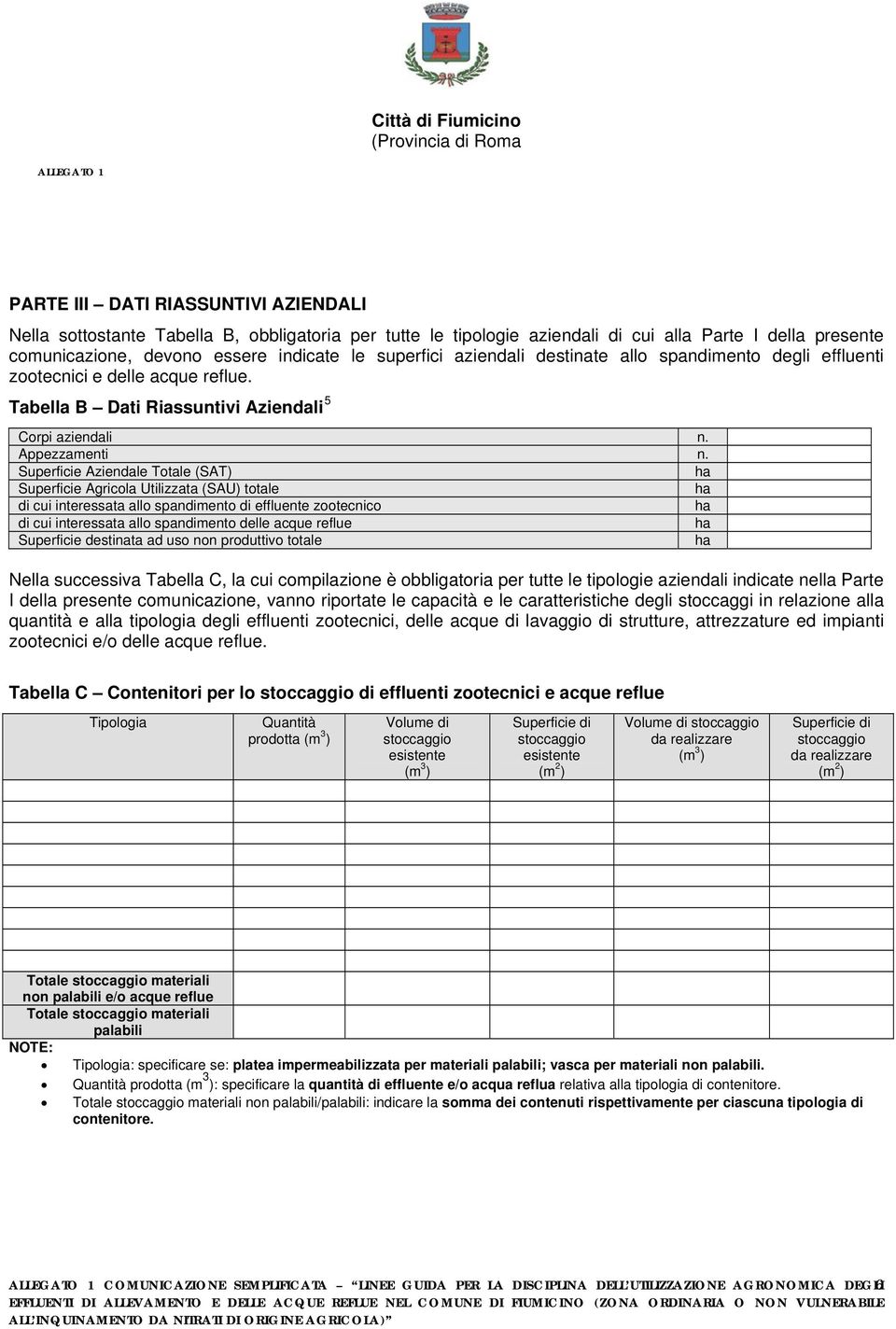 Superficie Aziendale Totale (SAT) ha Superficie Agricola Utilizzata (SAU) totale ha di cui interessata allo spandimento di effluente zootecnico ha di cui interessata allo spandimento delle acque