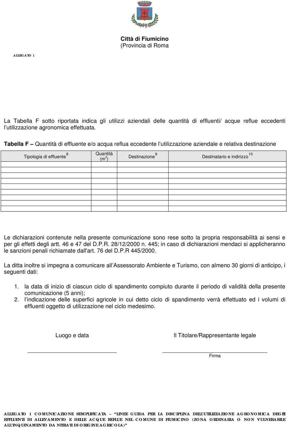 dichiarazioni contenute nella presente comunicazione sono rese sotto la propria responsabilità ai sensi e per gli effetti degli artt. 46 e 47 del D.P.R. 28/12/2000 n.