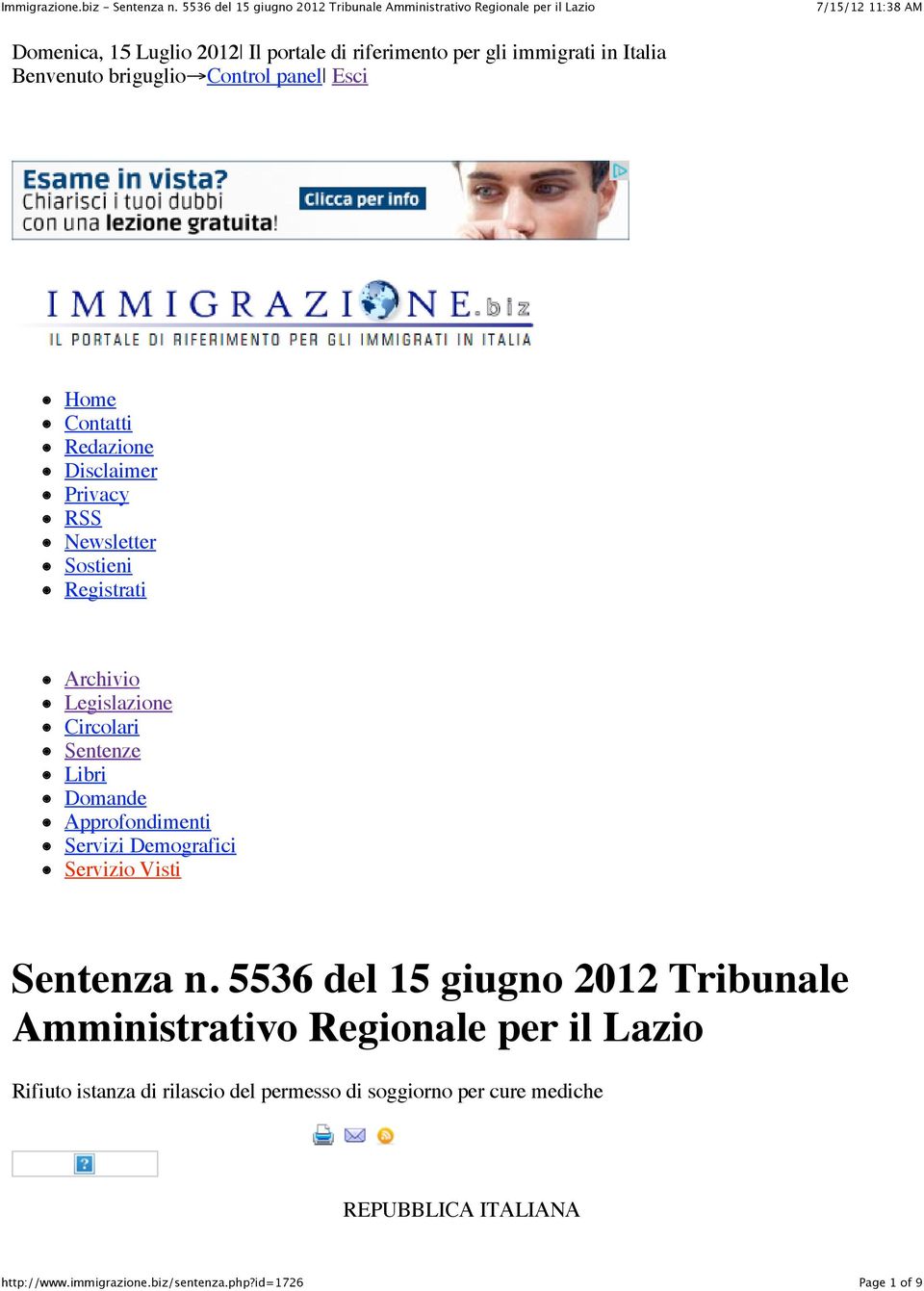 Libri Domande Approfondimenti Servizi Demografici Servizio Visti Sentenza n.