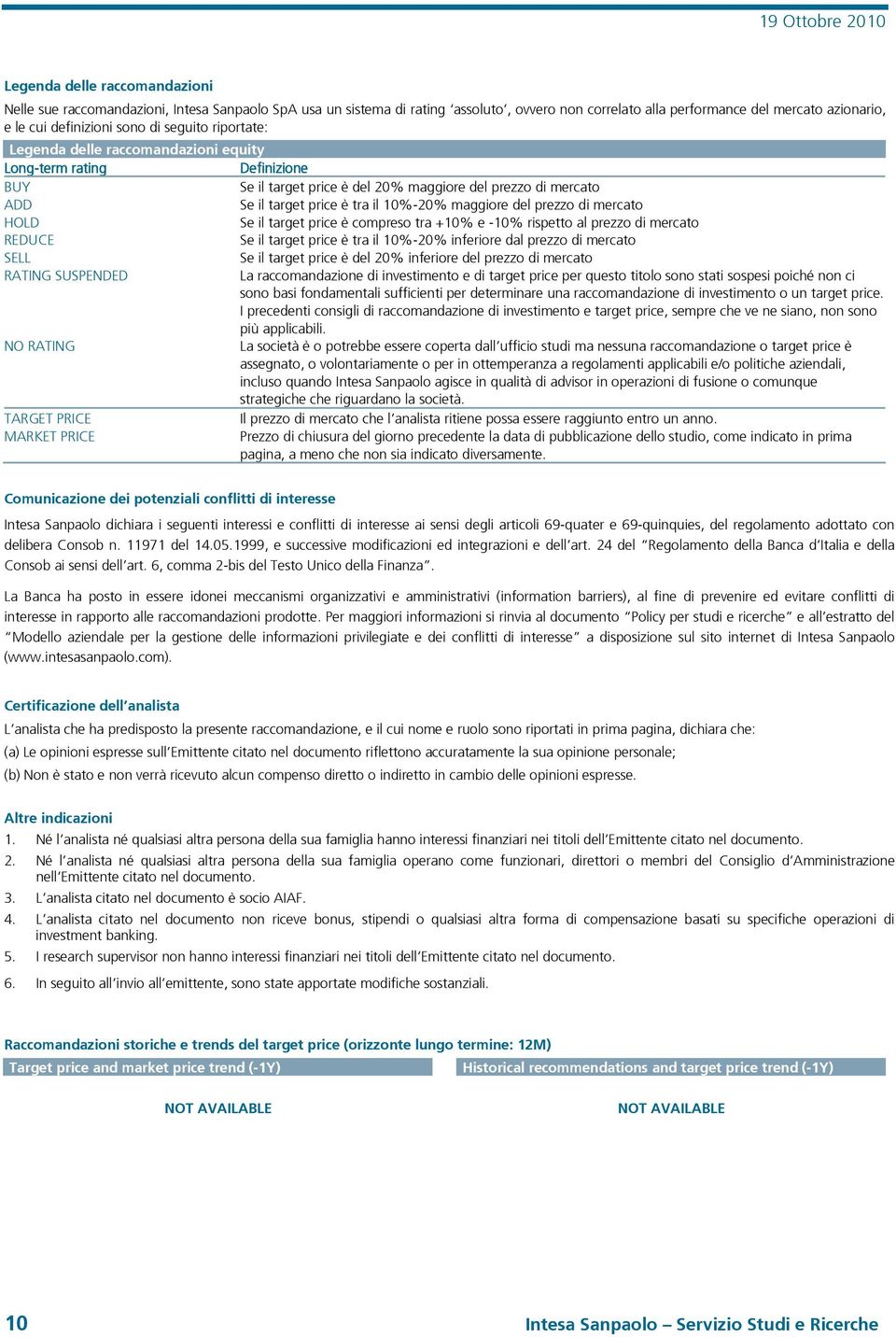 maggiore del prezzo di mercato HOLD Se il target price è compreso tra +10% e -10% rispetto al prezzo di mercato REDUCE Se il target price è tra il 10%-20% inferiore dal prezzo di mercato SELL Se il