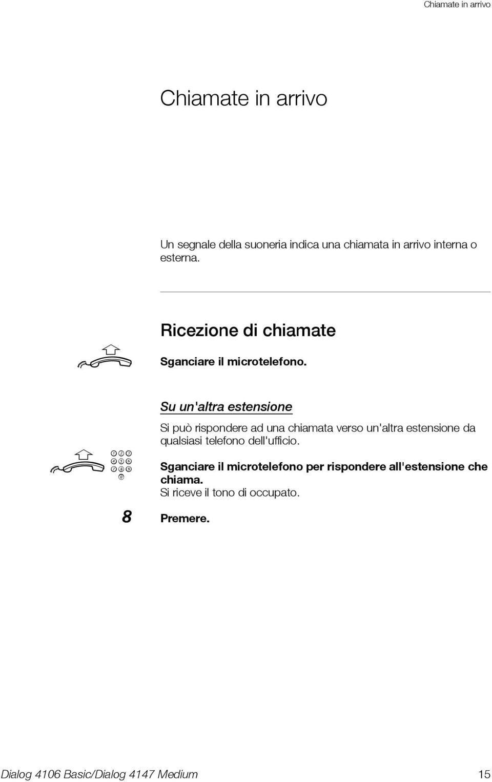 Ricezione di chiamate z S n'altra estensione Si pò rispondere ad na chiamata verso n'altra