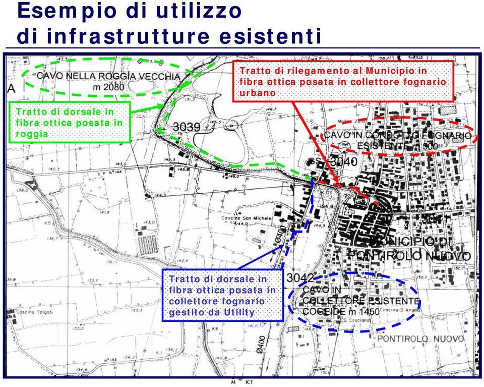 fibra ottica posata in collettore fognario urbano Tratto di dorsale