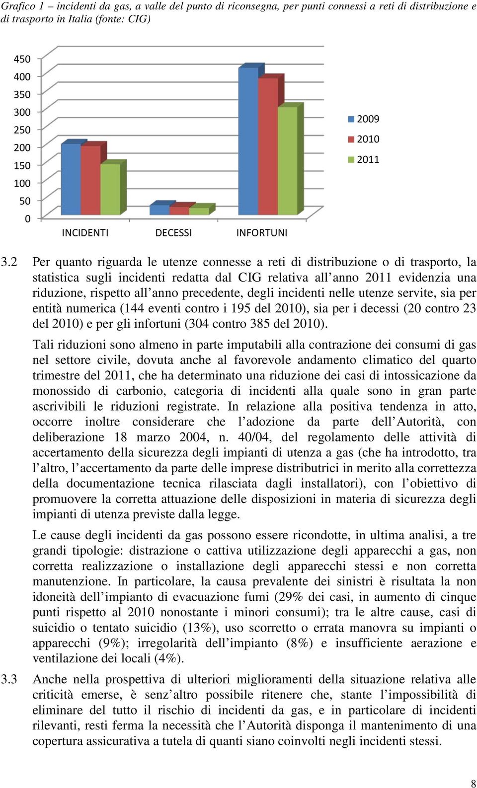 2 Per quanto riguarda le utenze connesse a reti di distribuzione o di trasporto, la statistica sugli incidenti redatta dal CIG relativa all anno 2011 evidenzia una riduzione, rispetto all anno