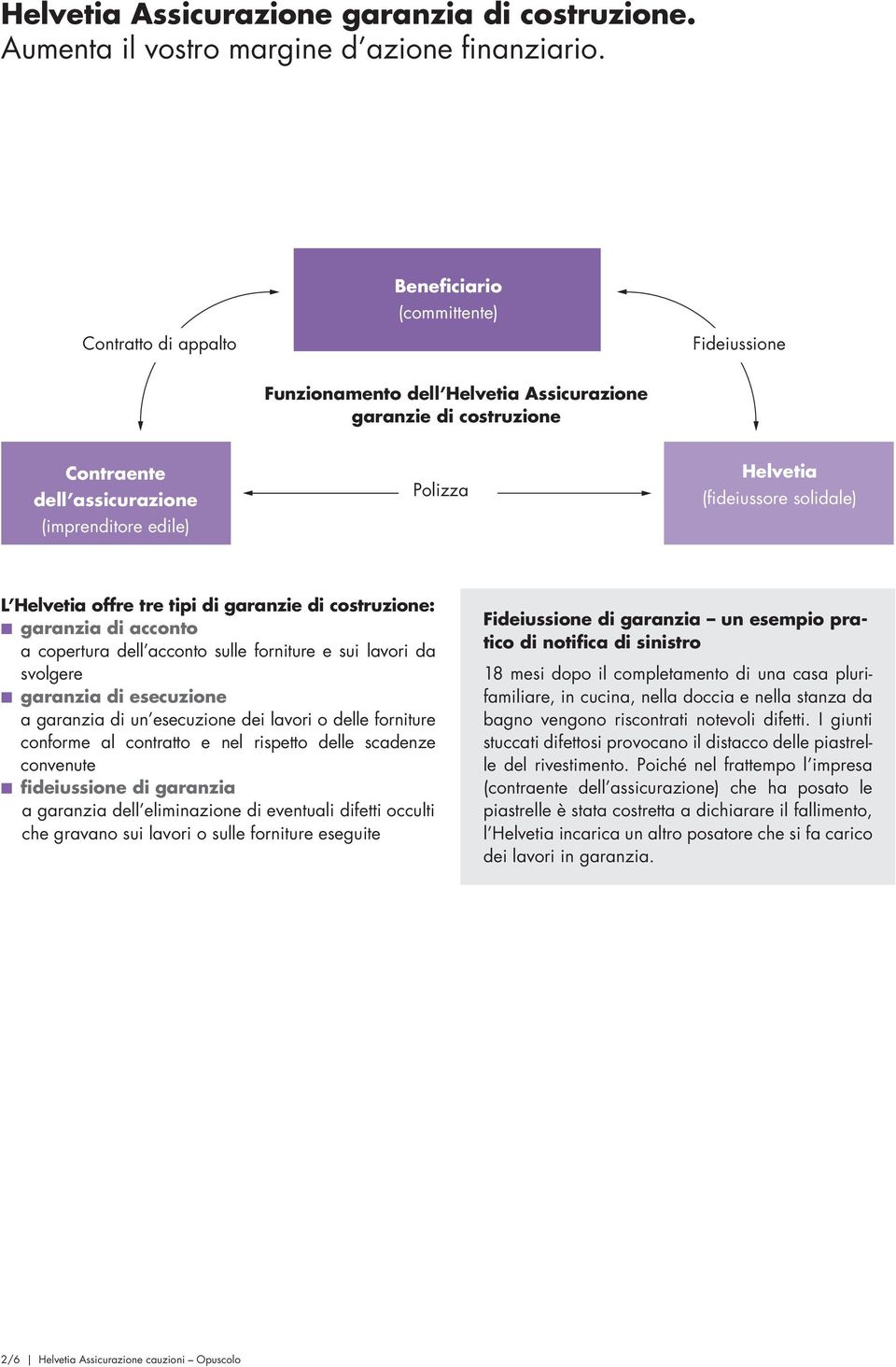 (imprenditore edile) Polizza Helvetia (fideiussore solidale) L Helvetia offre tre tipi di garanzie di costruzione: garanzia di acconto a copertura dell acconto sulle forniture e sui lavori da