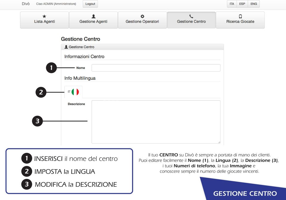 Puoi editare facilmente il Nome (), la Lingua (), la Descrizione (), i tuoi