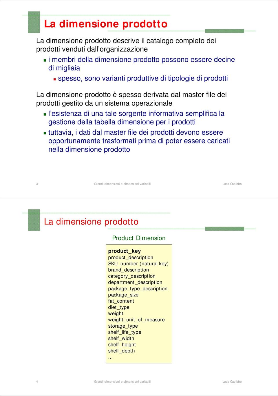 semplifica la gestione della tabella dimensione per i prodotti tuttavia, i dati dal master file dei prodotti devono essere opportunamente trasformati prima di poter essere caricati nella dimensione