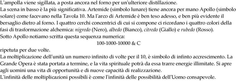 I quattro cerchi concentrici di cui si compone ci ricordano i quattro colori della fasi di trasformazione alchemica: nigredo (Nero), albedo (Bianco), citredo (Giallo) e rubedo (Rosso).