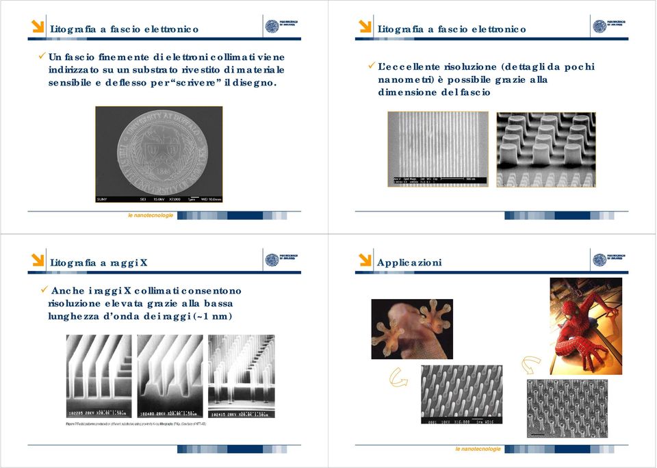 Litografia a fascio elettronico L eccellente risoluzione (dettagli da pochi nanometri) è possibile grazie alla