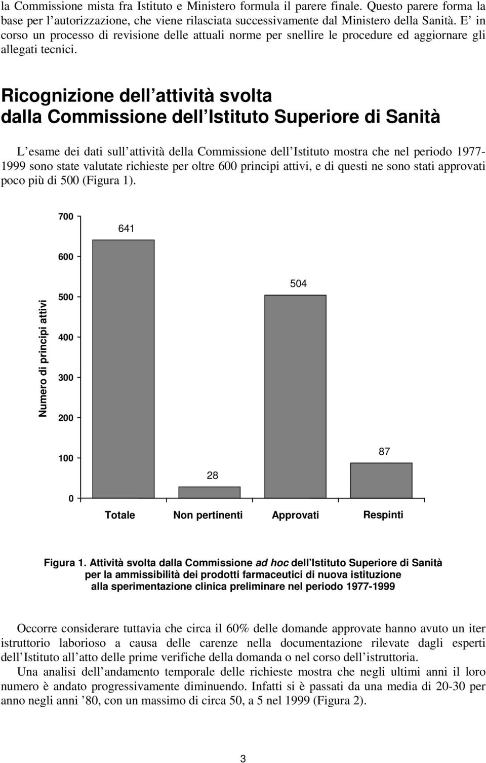 Ricognizione dell attività svolta dalla Commissione dell Istituto Superiore di Sanità L esame dei dati sull attività della Commissione dell Istituto mostra che nel periodo 1977-1999 sono state