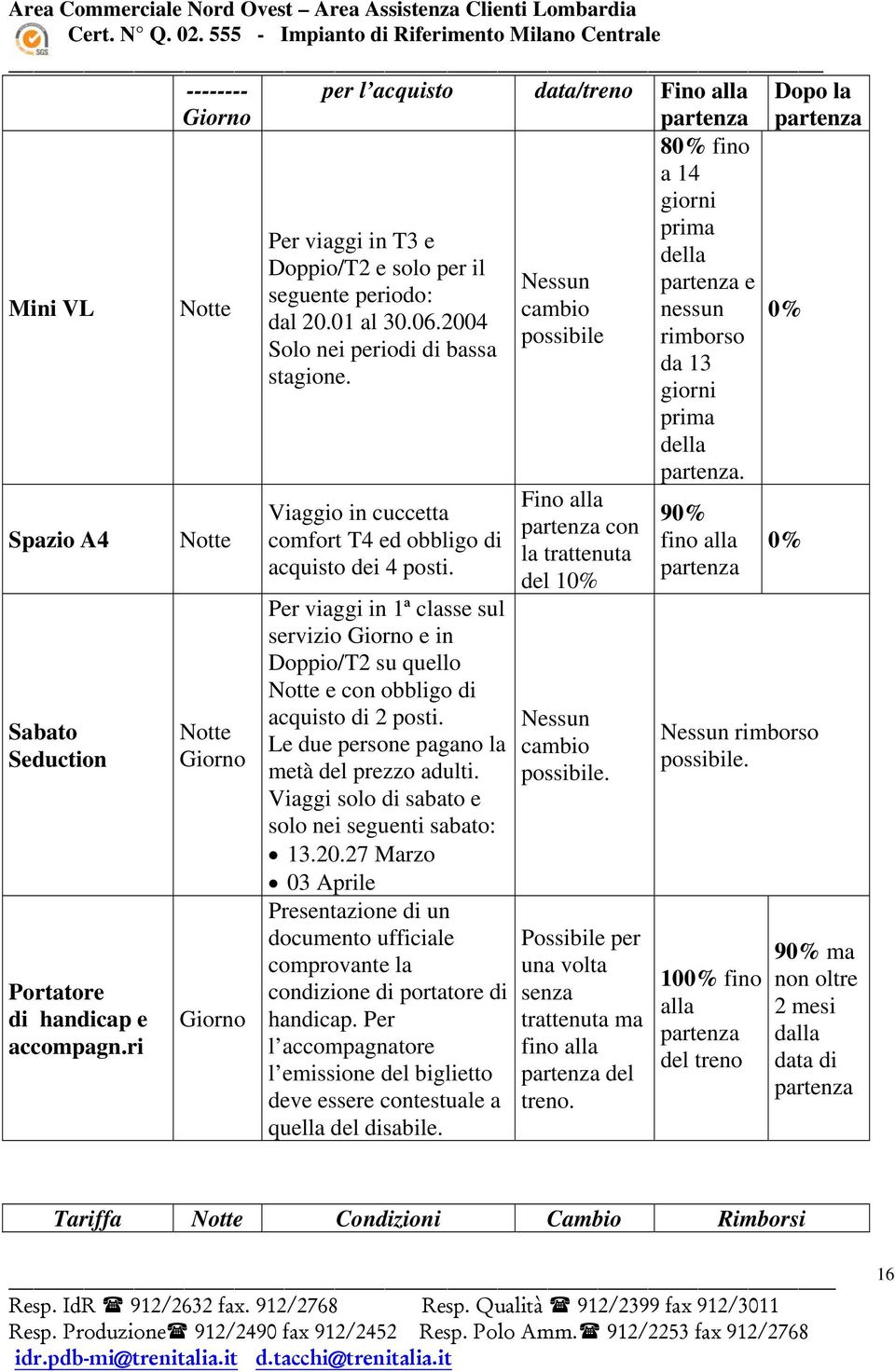 della partenza. Per viaggi in T3 e Doppio/T2 e solo per il seguente periodo: dal 20.01 al 30.06.2004 Solo nei periodi di bassa stagione.