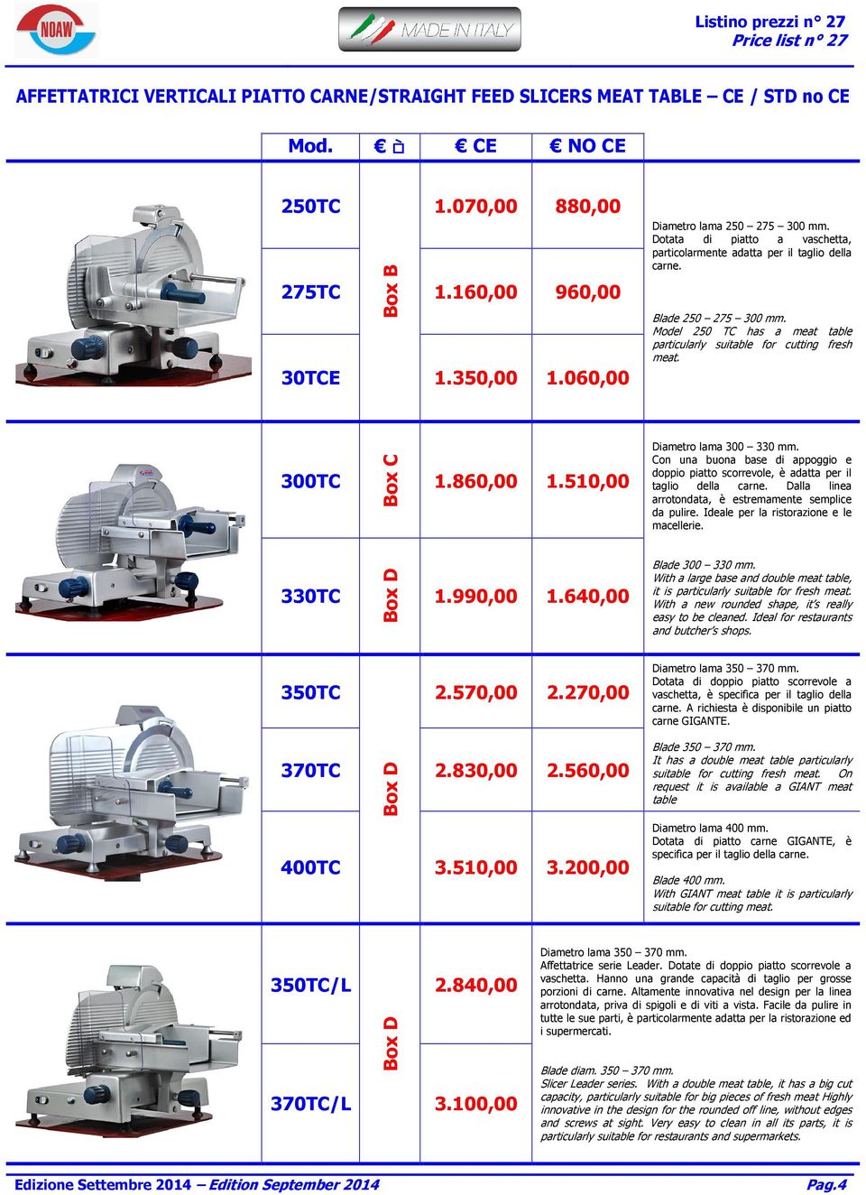 Model 250 TC has a meat table particularly suitable for cutting fresh meat. 300TC Box C 1.860,00 1.510,00 Diametro lama 300 330 mm.