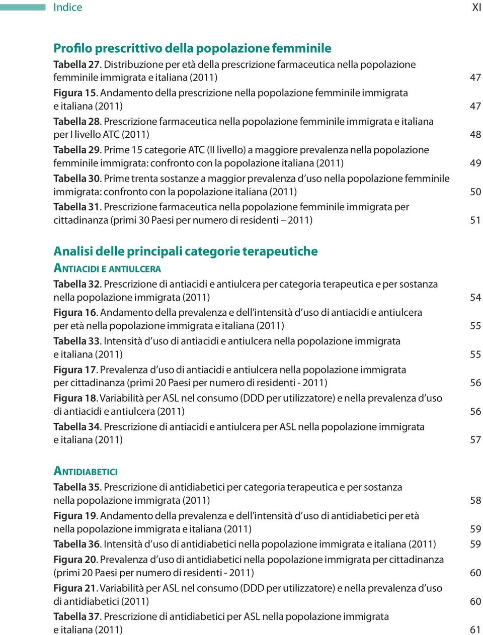prescrizione farmaceutica nella popolazione femminile immigrata e italiana per i livello atc (2011) 48 Tabella 29.