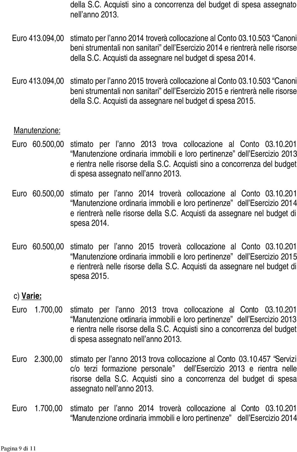 094,00 stimato per l anno 2015 troverà collocazione al Conto 03.10.503 Canoni beni strumentali non sanitari dell Esercizio 2015 e rientrerà nelle risorse della S.C. Acquisti da assegnare nel budget di spesa 2015.