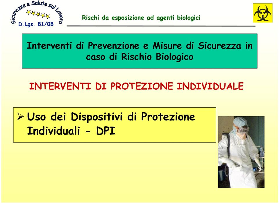 INTERVENTI DI PROTEZIONE INDIVIDUALE Uso