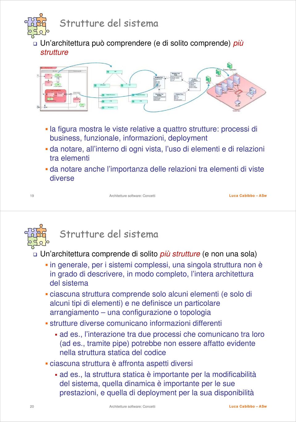 architettura comprende di solito più strutture (e non una sola) in generale, per i sistemi complessi, una singola struttura non è in grado di descrivere, in modo completo, l intera architettura del