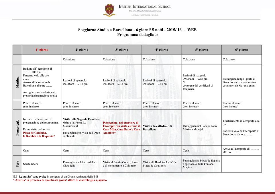 certificati di frequenza Passeggiata lungo i porto di Barcellona e visita al centro commerciale Maremagnum Incontro di benvenuto e presentazione del programma Prima visita della citta : Plaza de