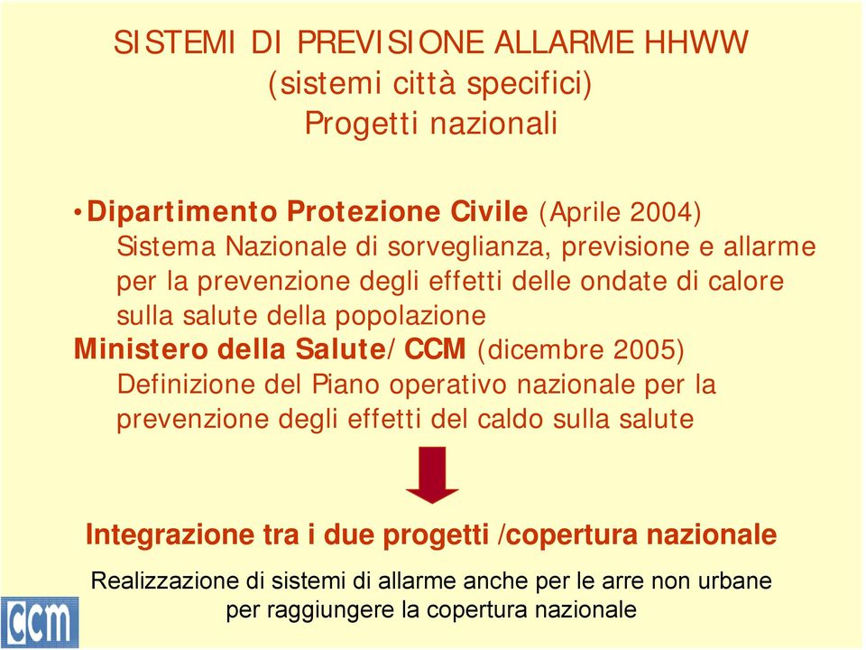 Ministero della Salute/CCM (dicembre 2005) Definizione del Piano operativo nazionale per la prevenzione degli effetti del caldo sulla salute