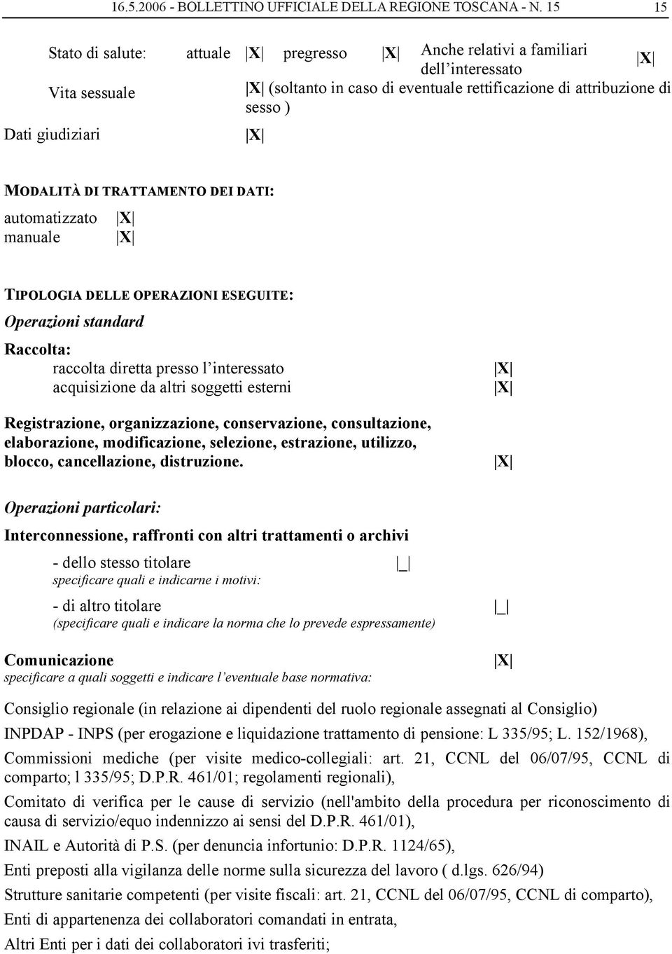 TRATTAMENTO DEI DATI: automatizzato manuale TIPOLOGIA DELLE OPERAZIONI ESEGUITE: Operazioni standard Raccolta: raccolta diretta presso l interessato acquisizione da altri soggetti esterni