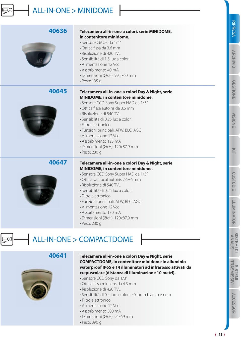 Sensore CCD Sony Super HAD da 1/3 Ottica fissa autoiris da 3.6 mm Risoluzione di 540 TVL Sensibilità di 0.