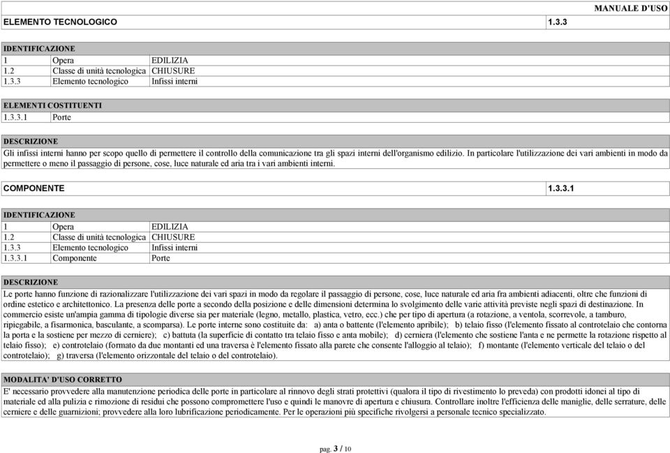 2 Classe di unità tecnologica CHIUSURE 1.3.