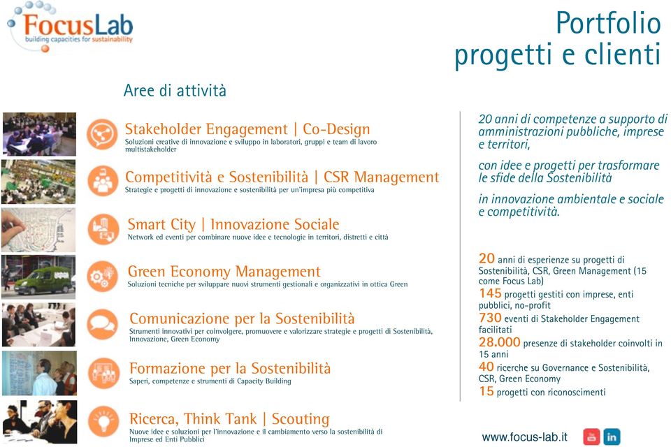 distretti e città Green Economy Management Soluzioni tecniche per sviluppare nuovi strumenti gestionali e organizzativi in ottica Green Comunicazione per la Strumenti innovativi per coinvolgere,