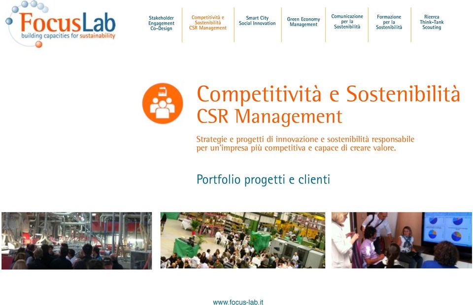 Think-Tank Scouting Competitività e CSR Management Strategie e progetti di innovazione e