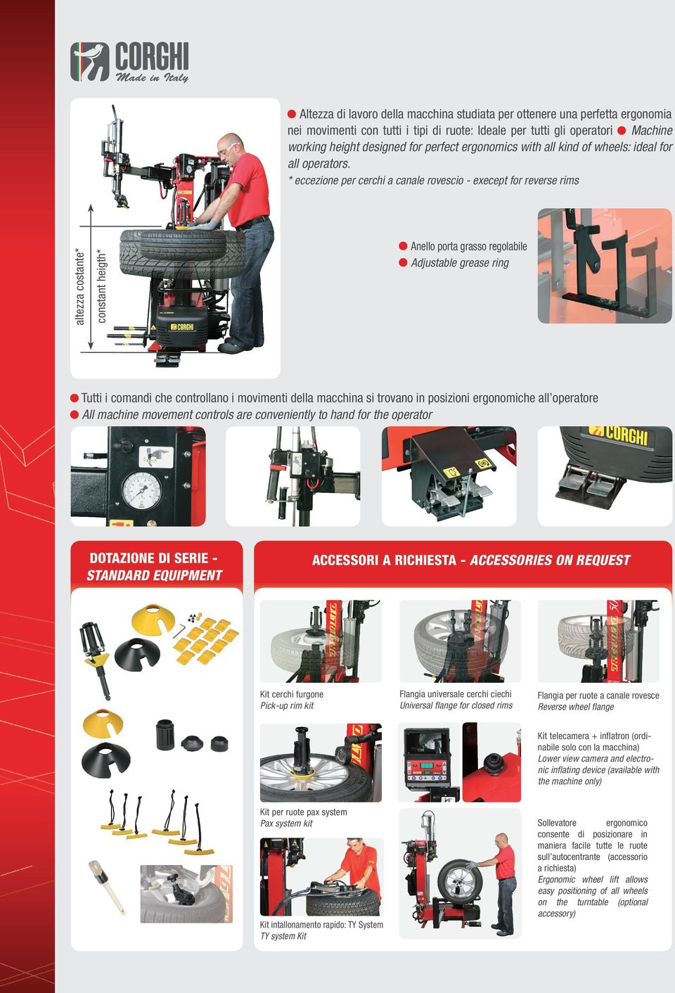 Anello porta grasso regolabile Adjustable grease ring constant heigth* altezza costante* * eccezione per cerchi a canale rovescio - execept for reverse rims Tutti i comandi che controllano i