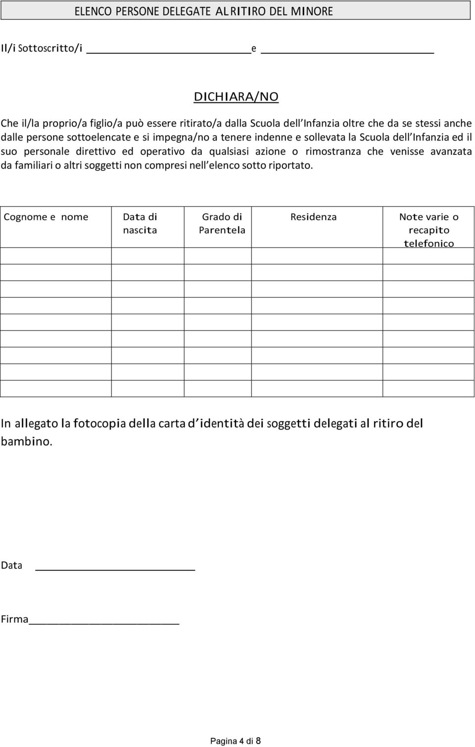 da qualsiasi azione o rimostranza che venisse avanzata da familiari o altri soggetti non compresi nell elenco sotto riportato.