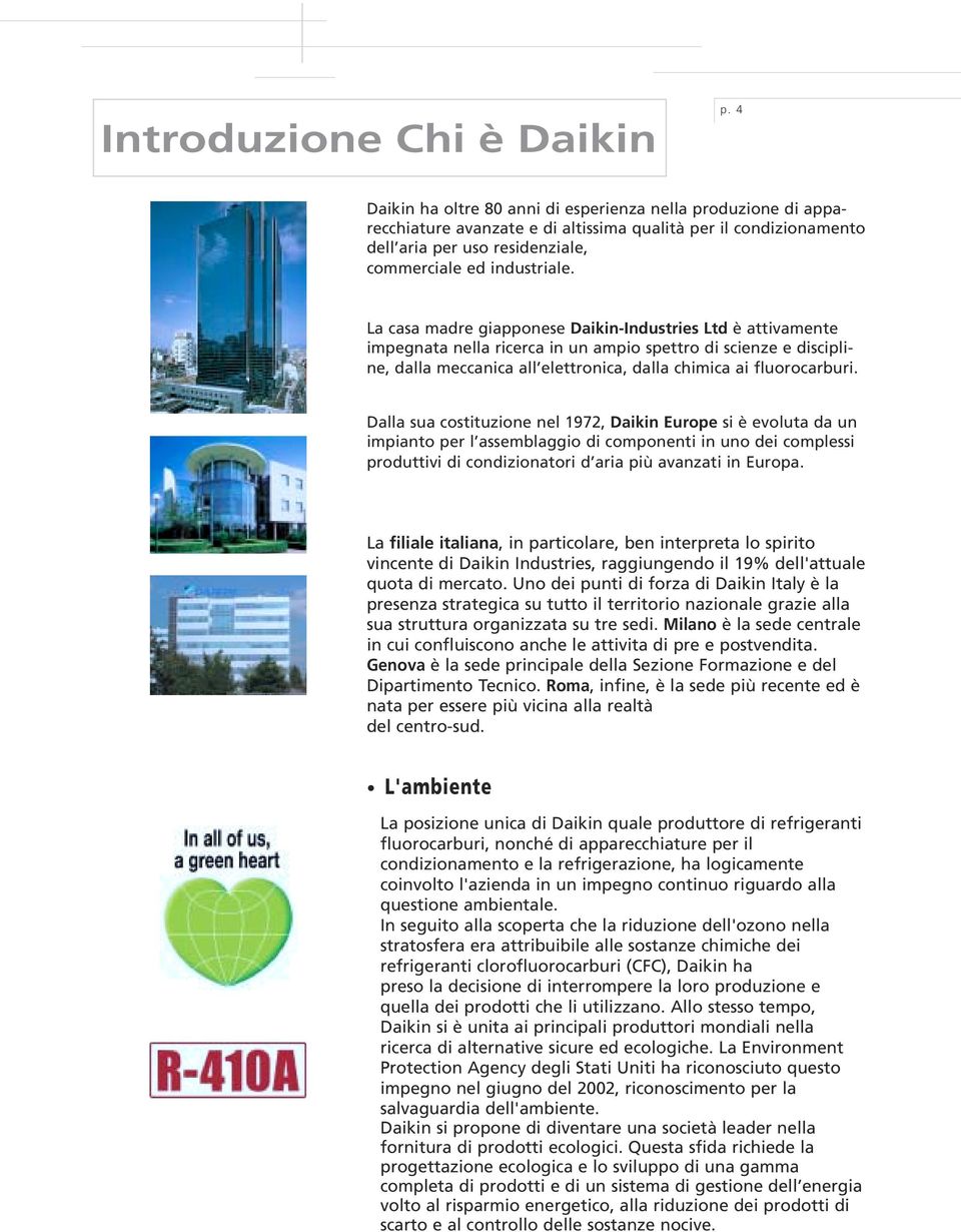 La casa madre giapponese Daikin-Industries Ltd è attiva mente impegnata nella ricerca in un ampio spettro di scienze e discipline, dalla mecca nica all elettronica, dalla chimica ai fluorocarburi.